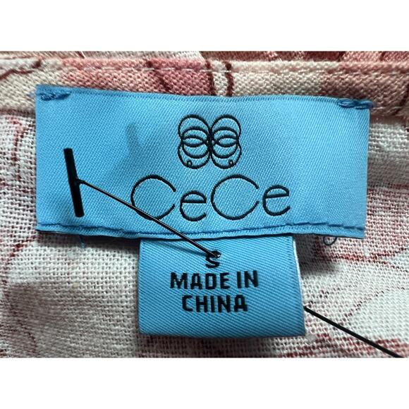 CECE WOMENS SIZE SMALL FLORAL PUFF SLEEVE BELTED LINEN BLEND MAXI DRESS PINK NEW - Picture 6 of 13